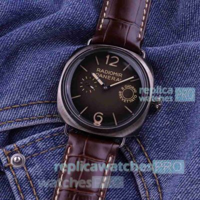 Replica Men 47MM Panerai Radiomir Black Dial Automatic Movement Brown Leather strap Watch